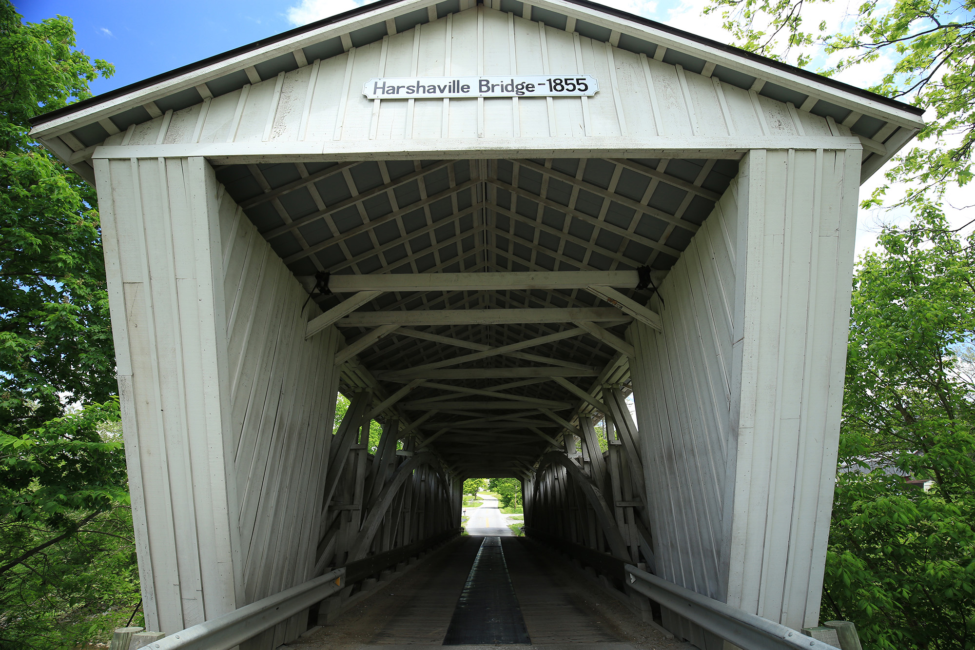 Historic covered bridge spanning a creek in rural Adams County, Ohio
